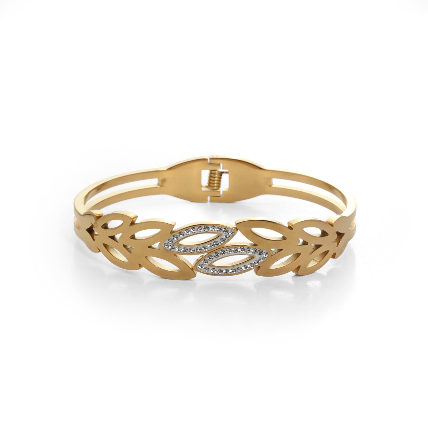 HIGHTOVA Gold-Plated Leaf Motif Bracelet with CZ Accents