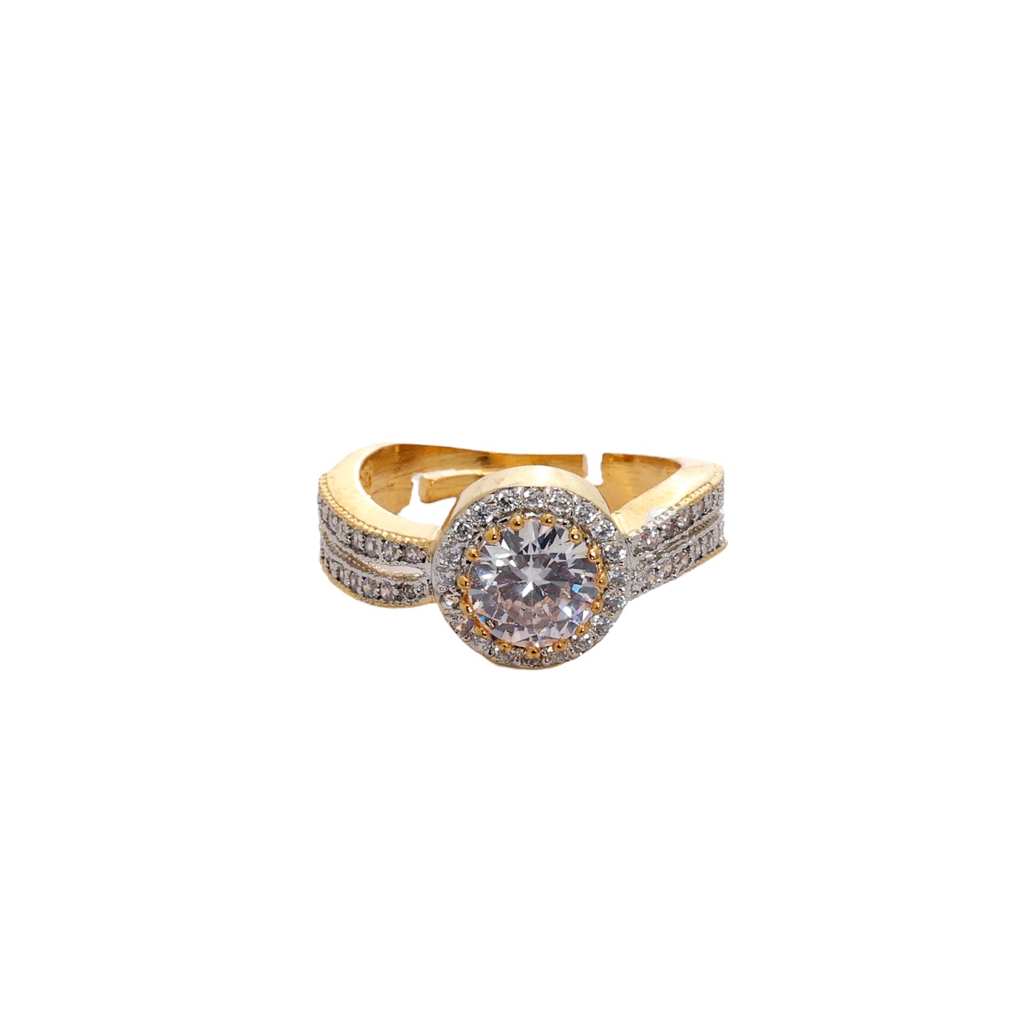 Elegant Gold-Plated Halo CZ Diamond Ring for Women