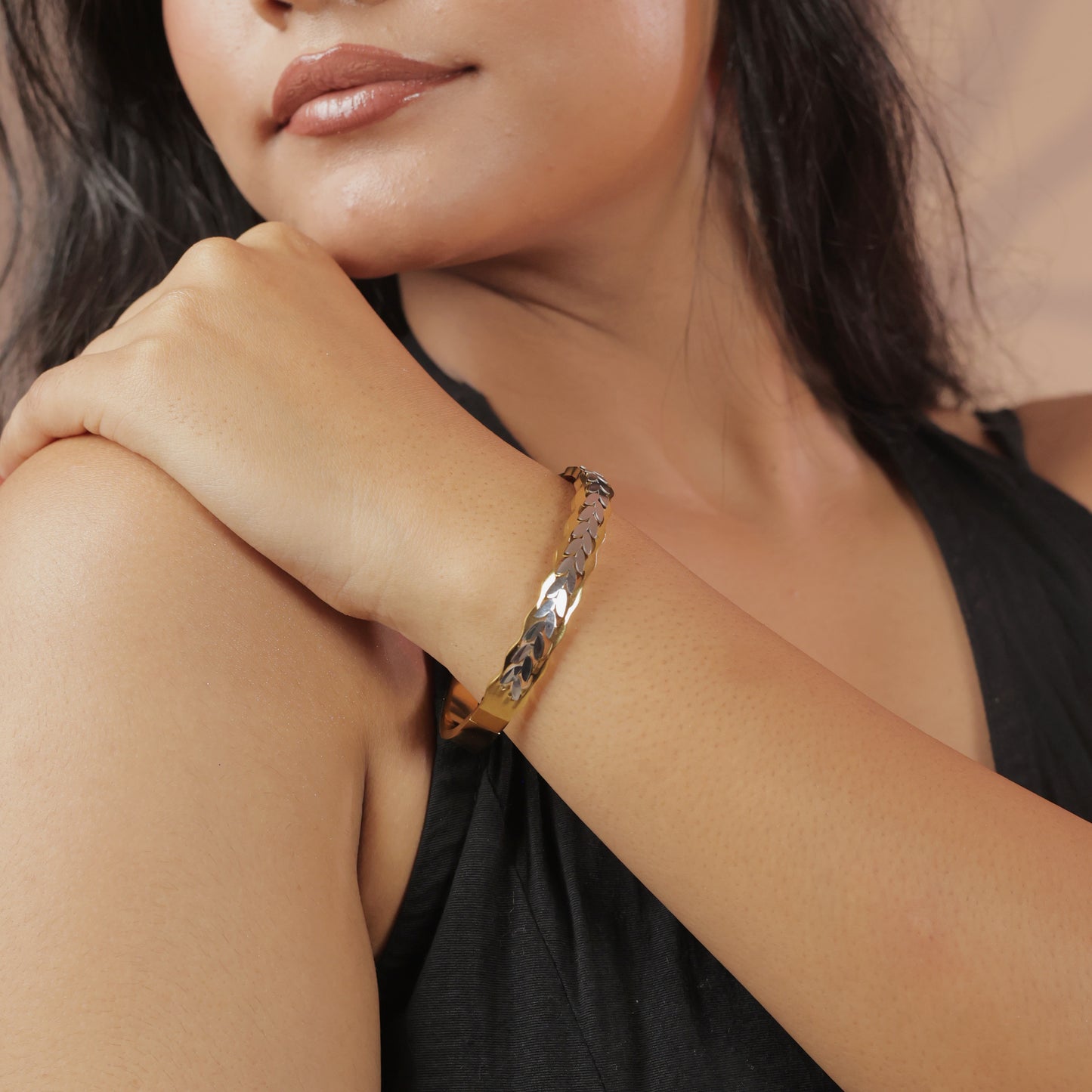 Hightova Dual-Tone Gold & Silver Chevron Bangle Bracelet
