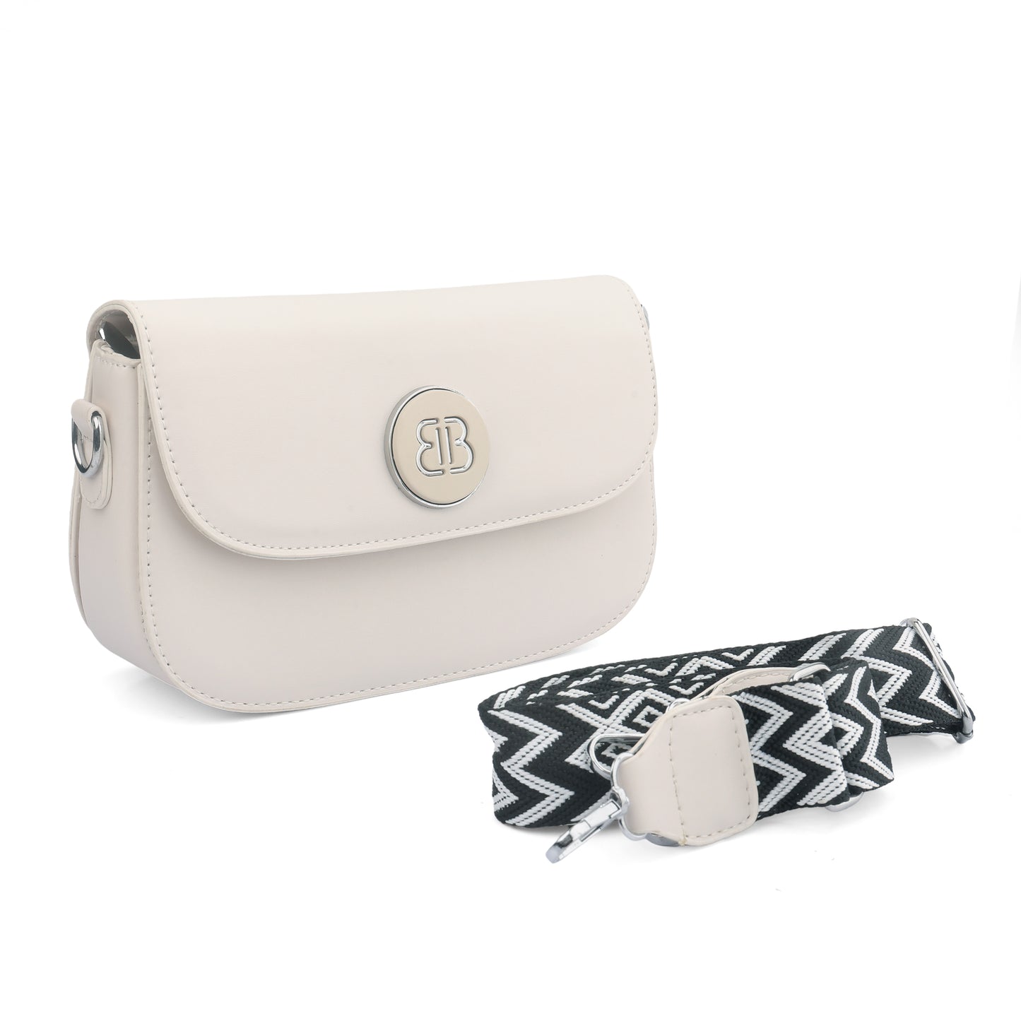 Off-White Sling Bag for Women with Detachable Patterned Strap