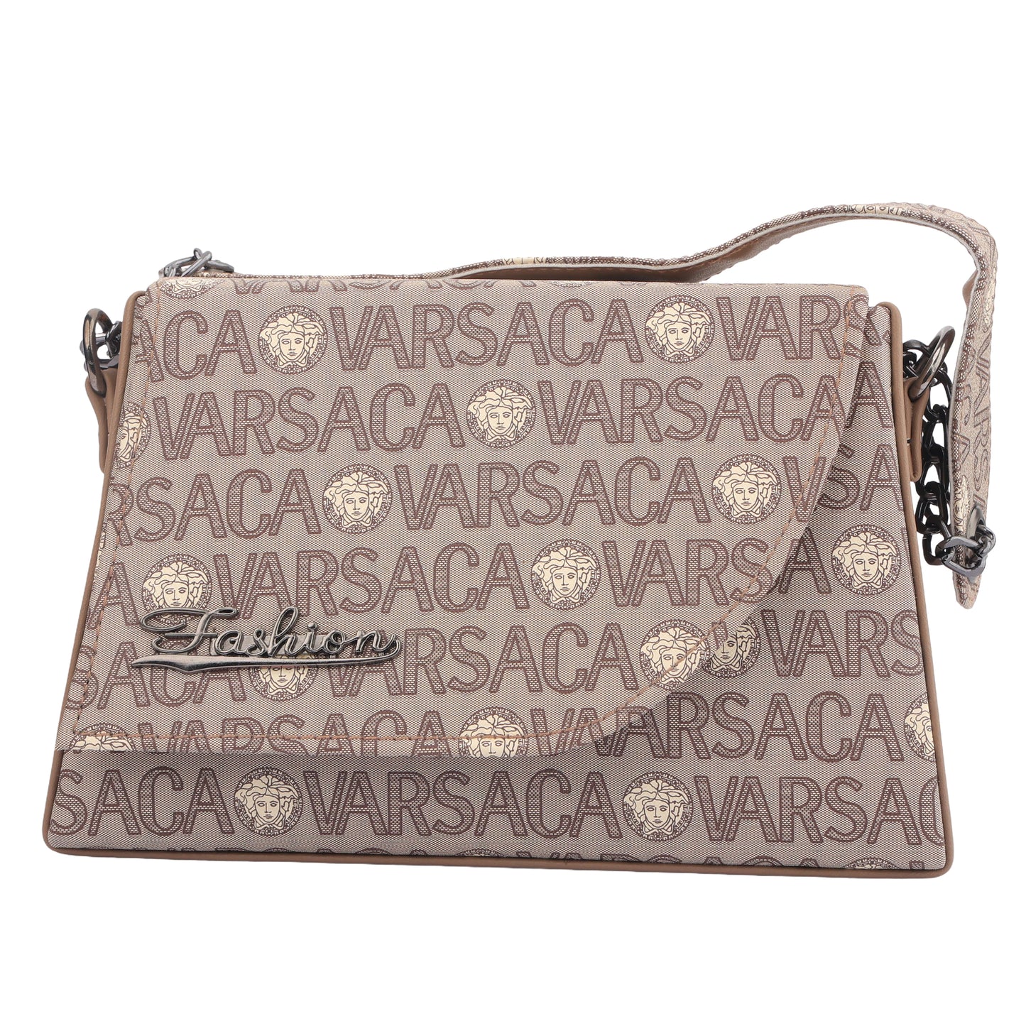 Designer-Inspired Monogram Top Handle Bag with Chain Strap