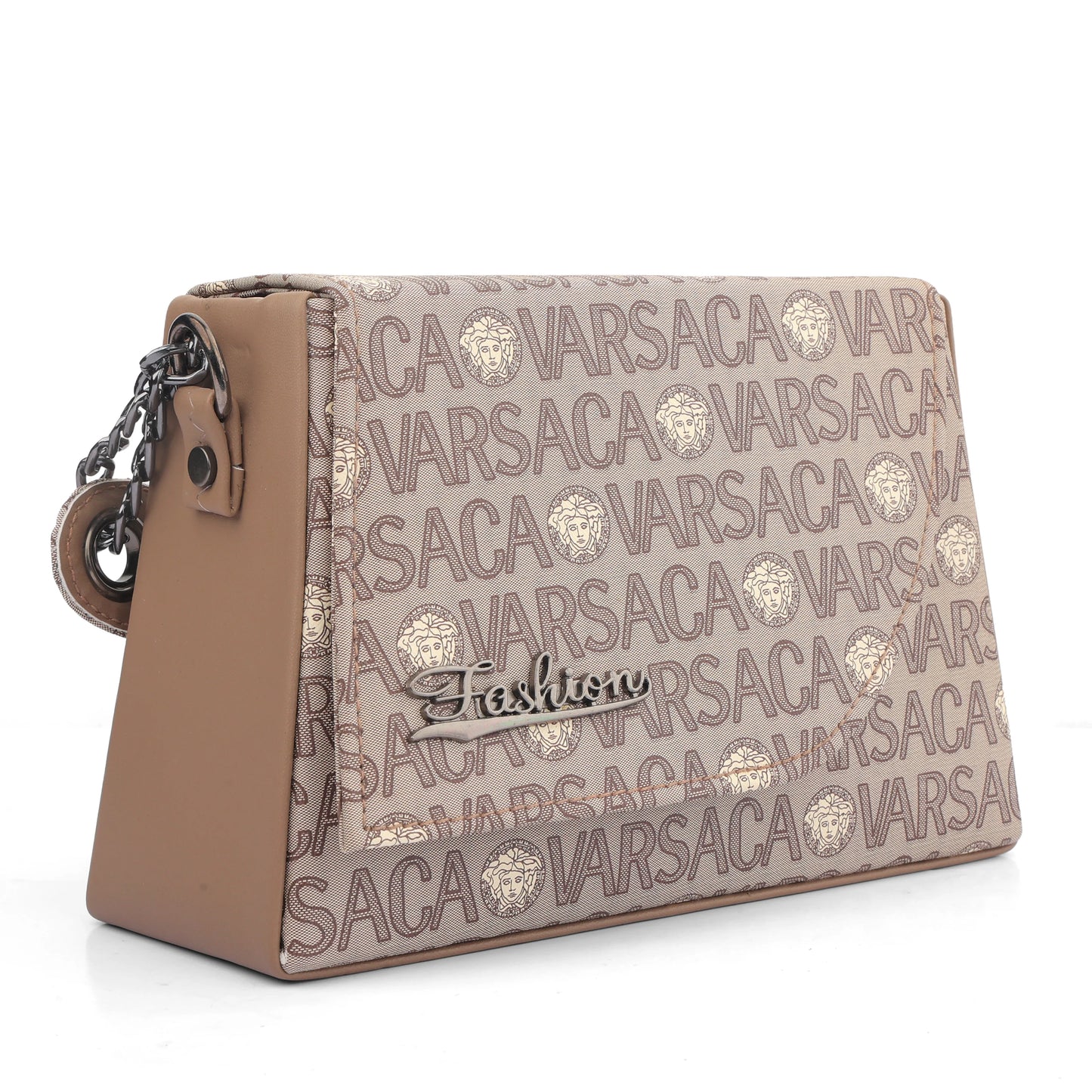 Designer-Inspired Monogram Top Handle Bag with Chain Strap