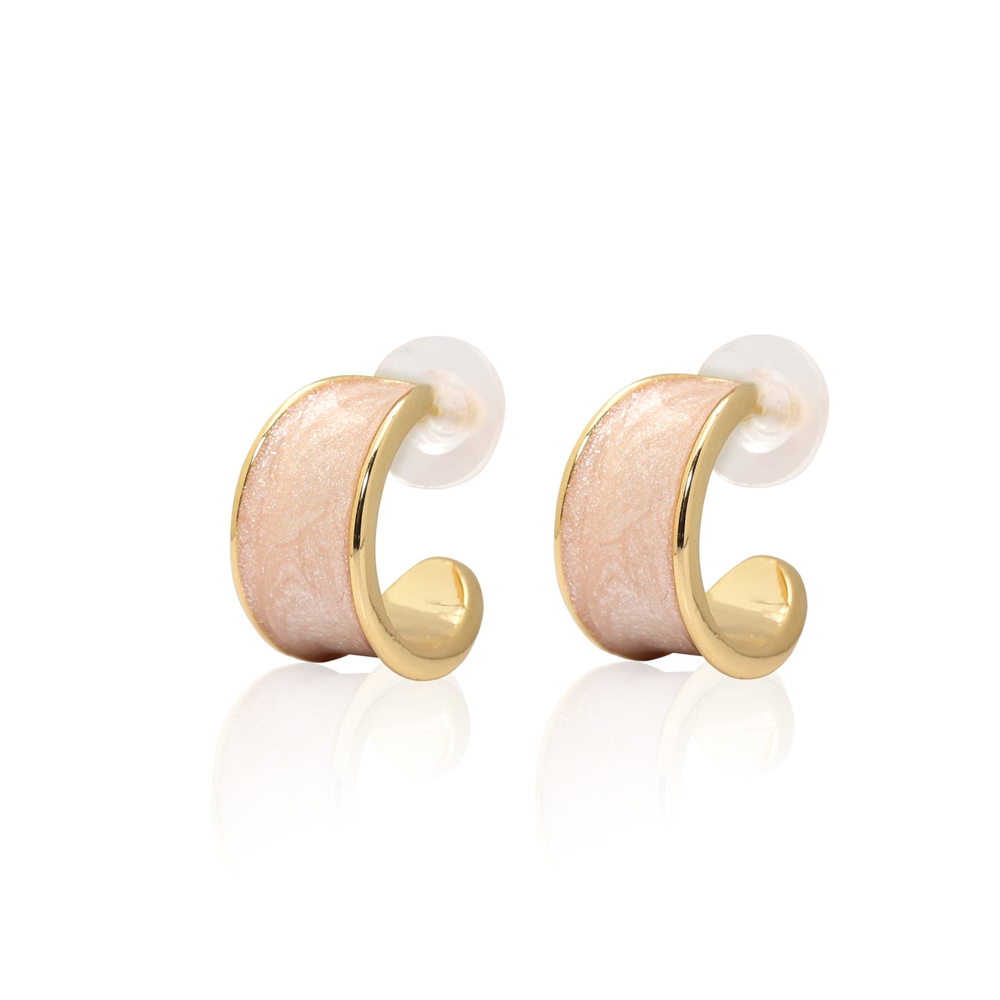 Gold-Plated Pink Enamel Half Hoop Earrings