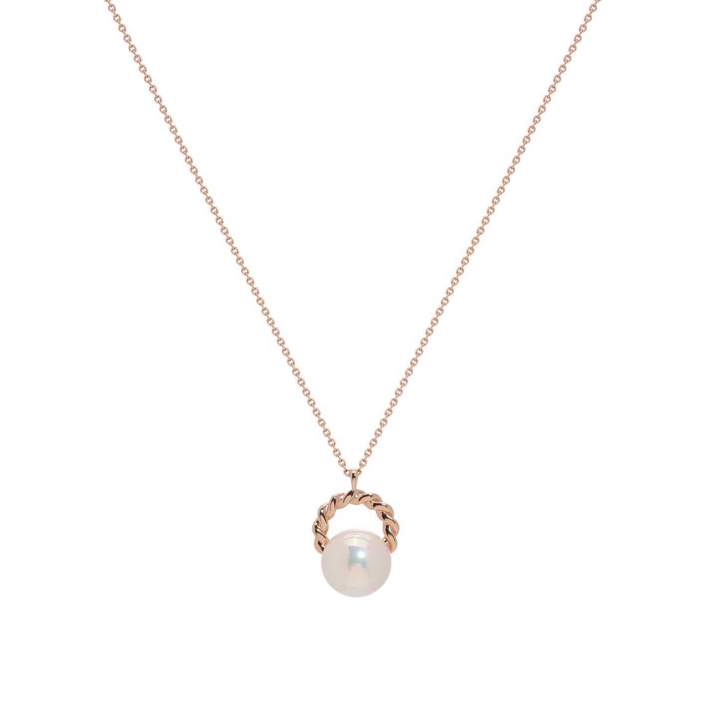 Elegant Pearl Pendant Necklace with Twisted Rose Gold Hoop – Timeless Sophistication