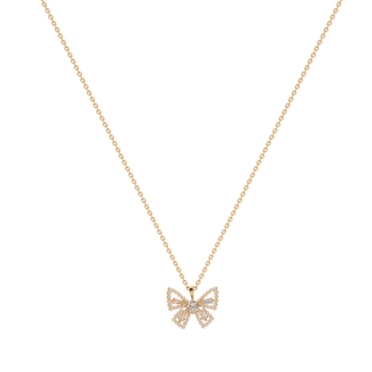 Artificial Gold-Plated Crystal Bow Pendant Necklace