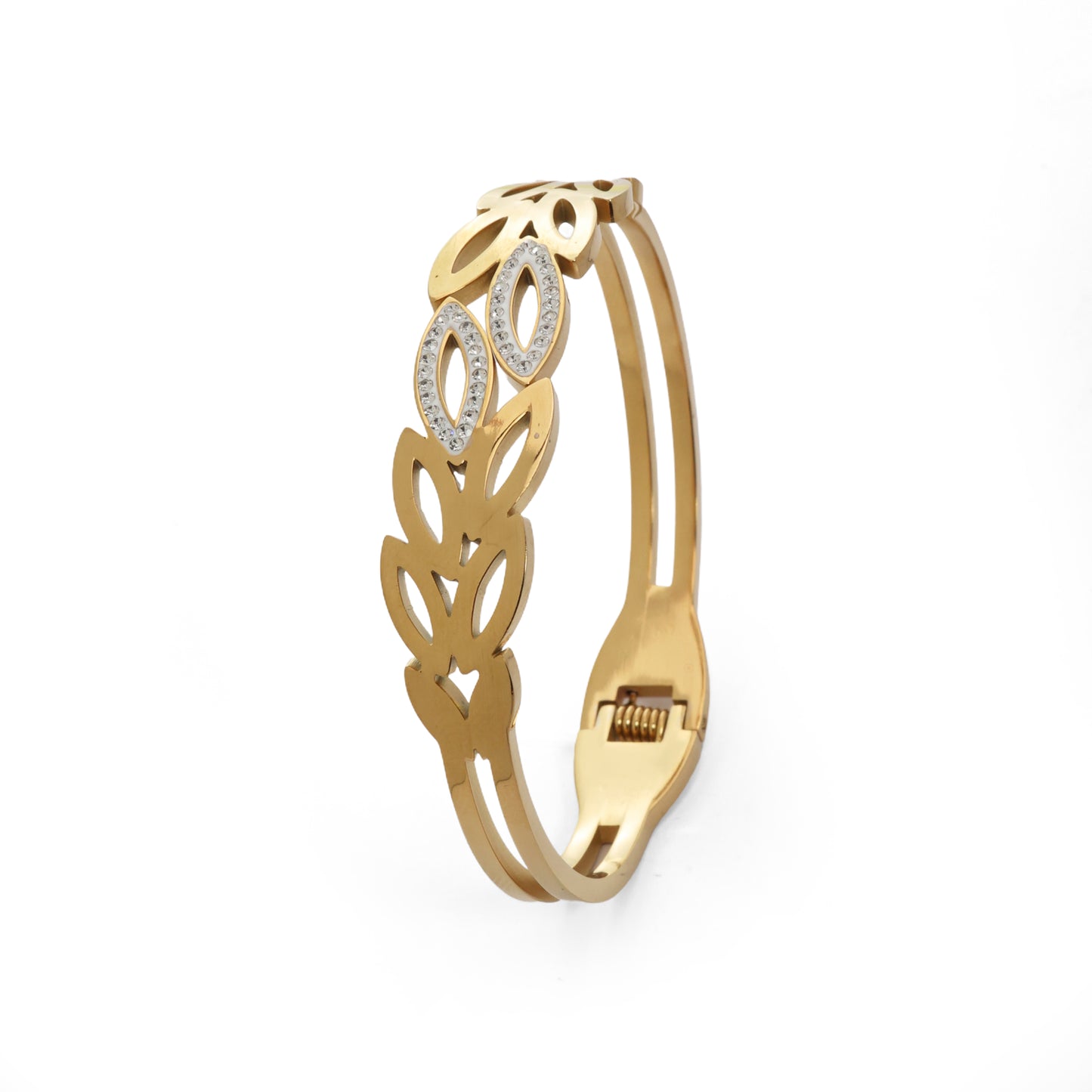 HIGHTOVA Gold-Plated Leaf Motif Bracelet with CZ Accents