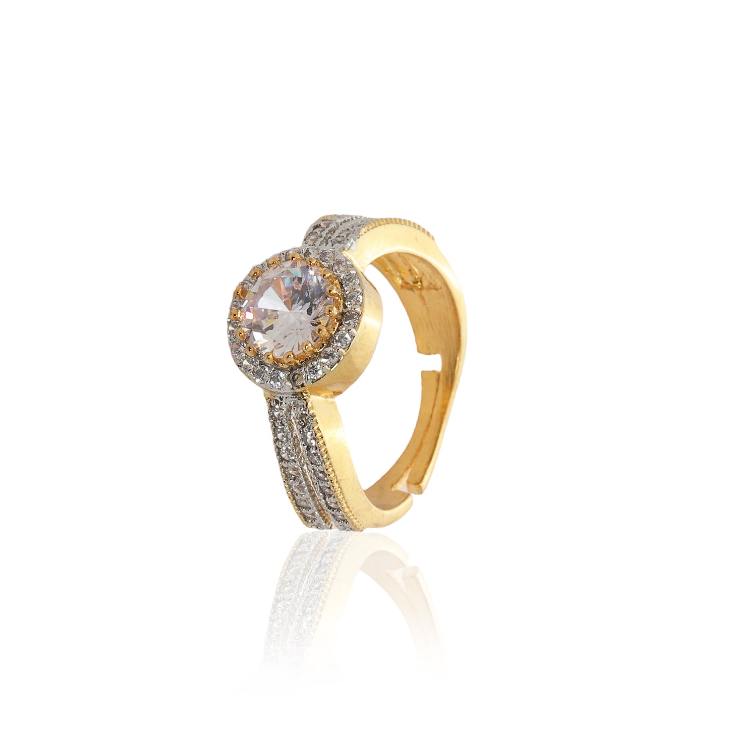 Elegant Gold-Plated Halo CZ Diamond Ring for Women