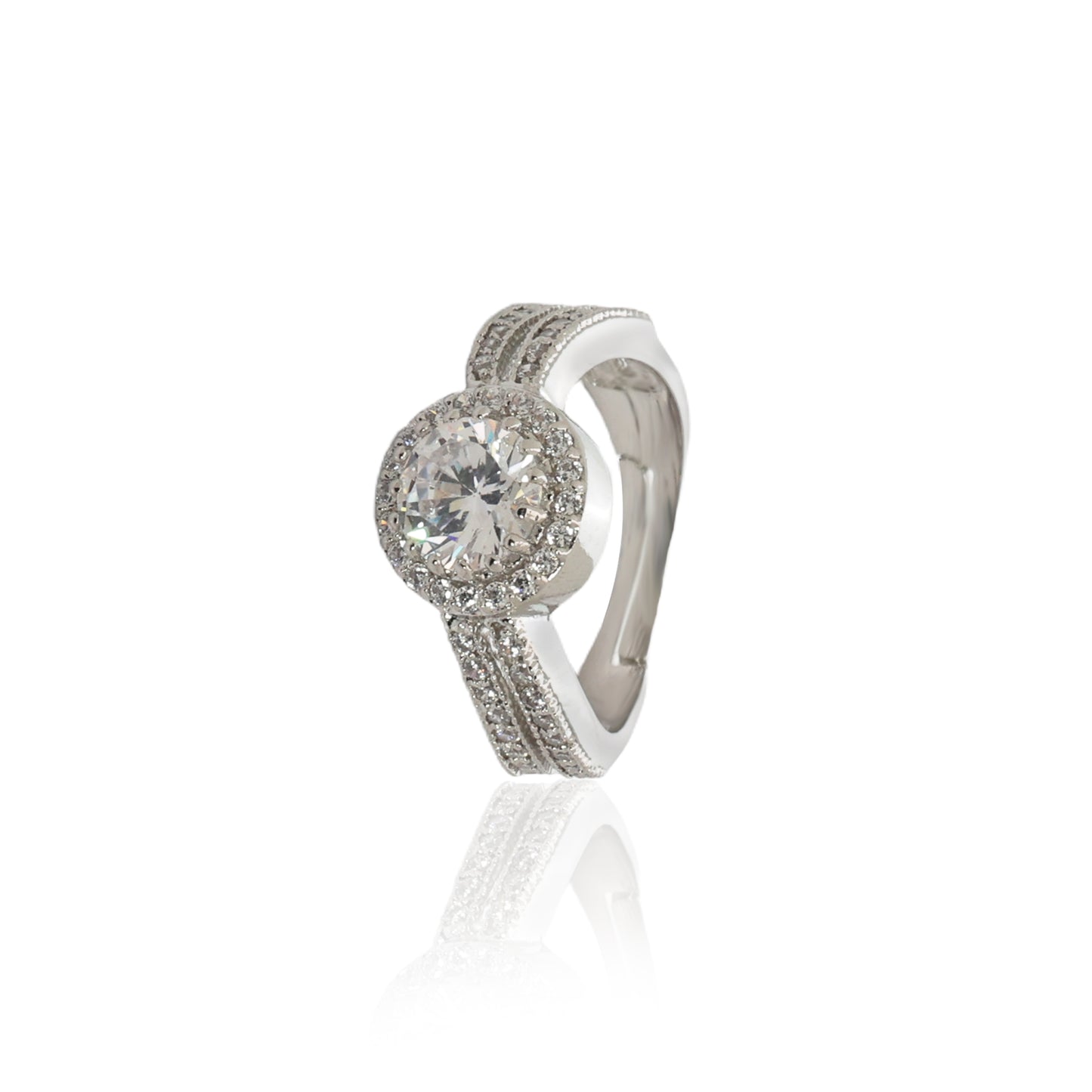 Luxury Silver-Plated CZ Halo Ring for Women – Elegant Statement Jewelry