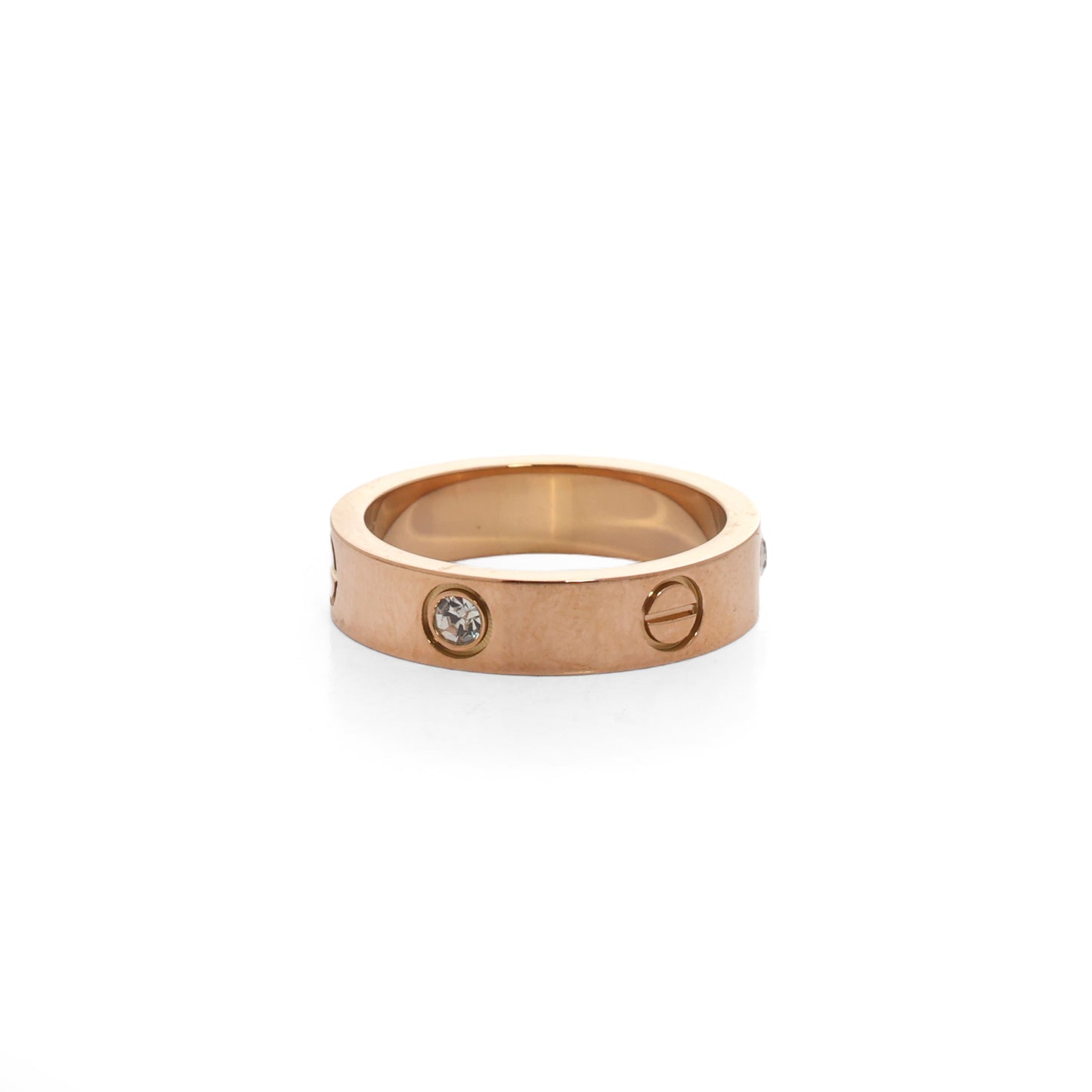 Rose Gold-Toned Screw Motif Band Ring with Stones | Unisex Artificial Jewellery