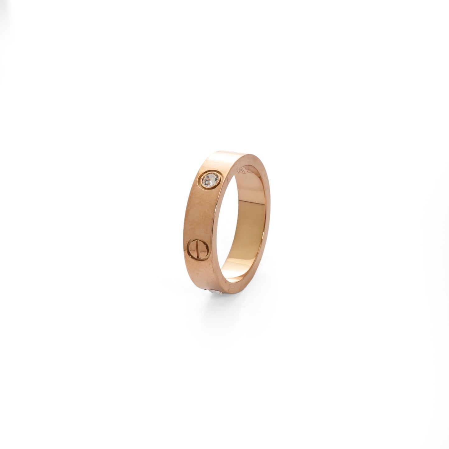 Rose Gold-Toned Screw Motif Band Ring with Stones | Unisex Artificial Jewellery