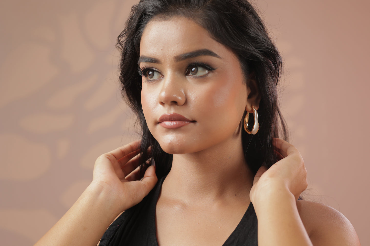 Gold-Plated Twisted White Enamel Hoop Earrings