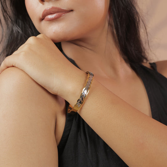 Hightova Dual-Tone Gold & Silver Chevron Bangle Bracelet
