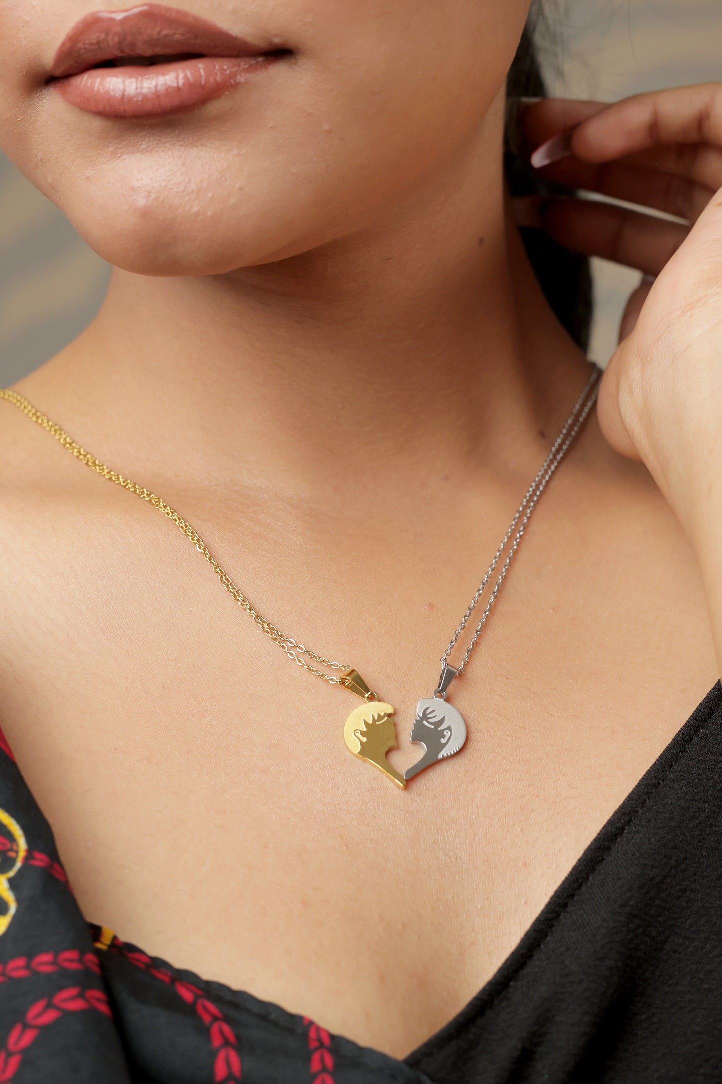 Gold-Toned Profile Pendant Necklace | Minimalist Artificial Jewellery for Men & Women