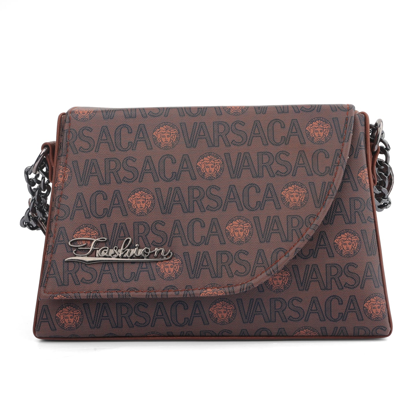 Designer-Inspired Monogram Top Handle Bag with Chain Strap