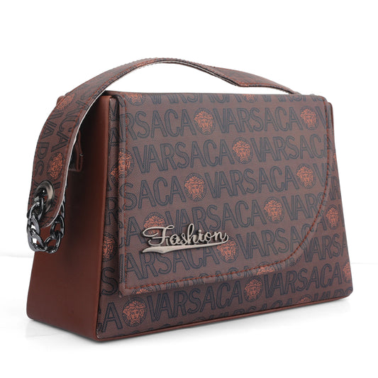 Designer-Inspired Monogram Top Handle Bag with Chain Strap