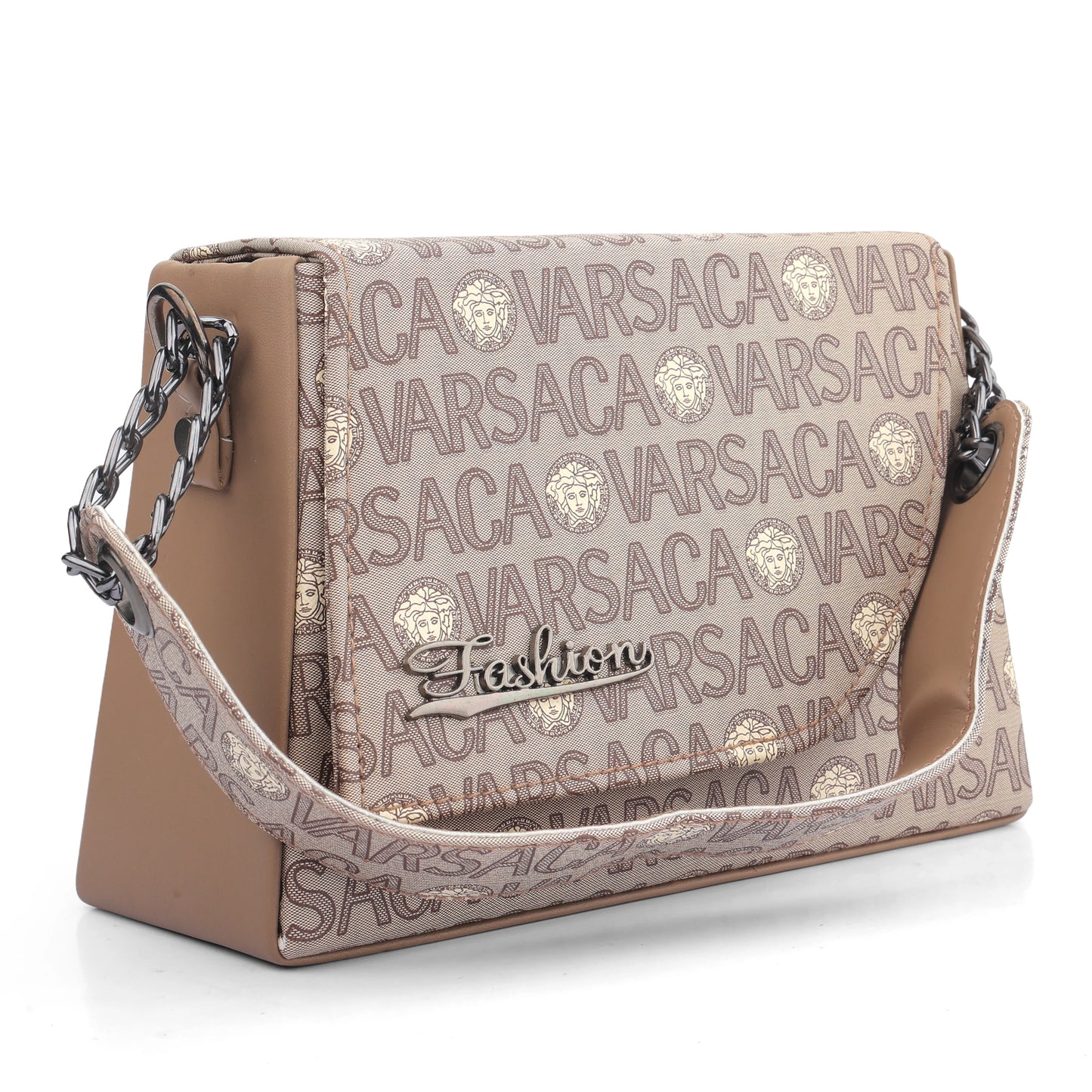 Designer-Inspired Monogram Top Handle Bag with Chain Strap