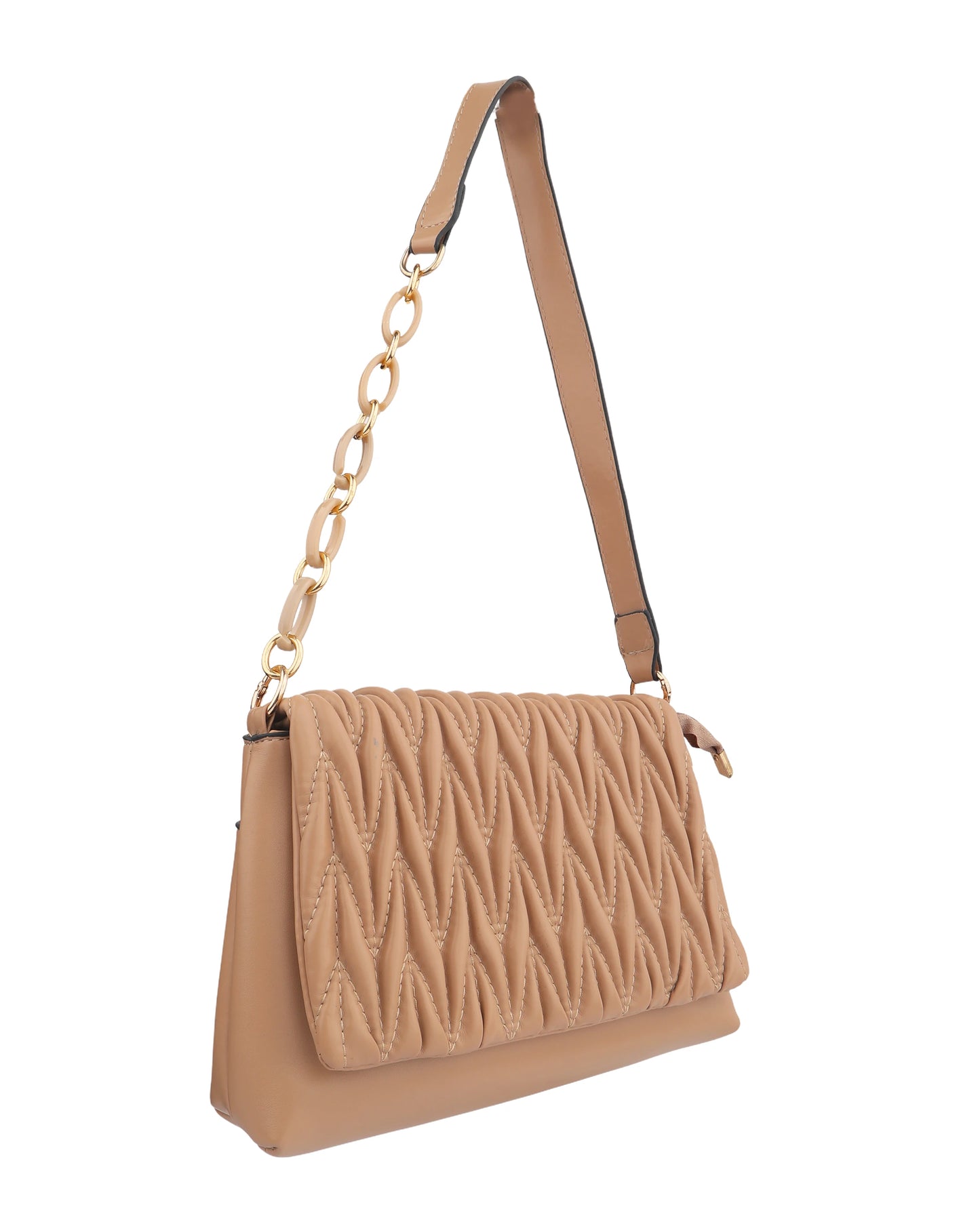 Textured Shoulder Bag with Statement Gold Chain Strap