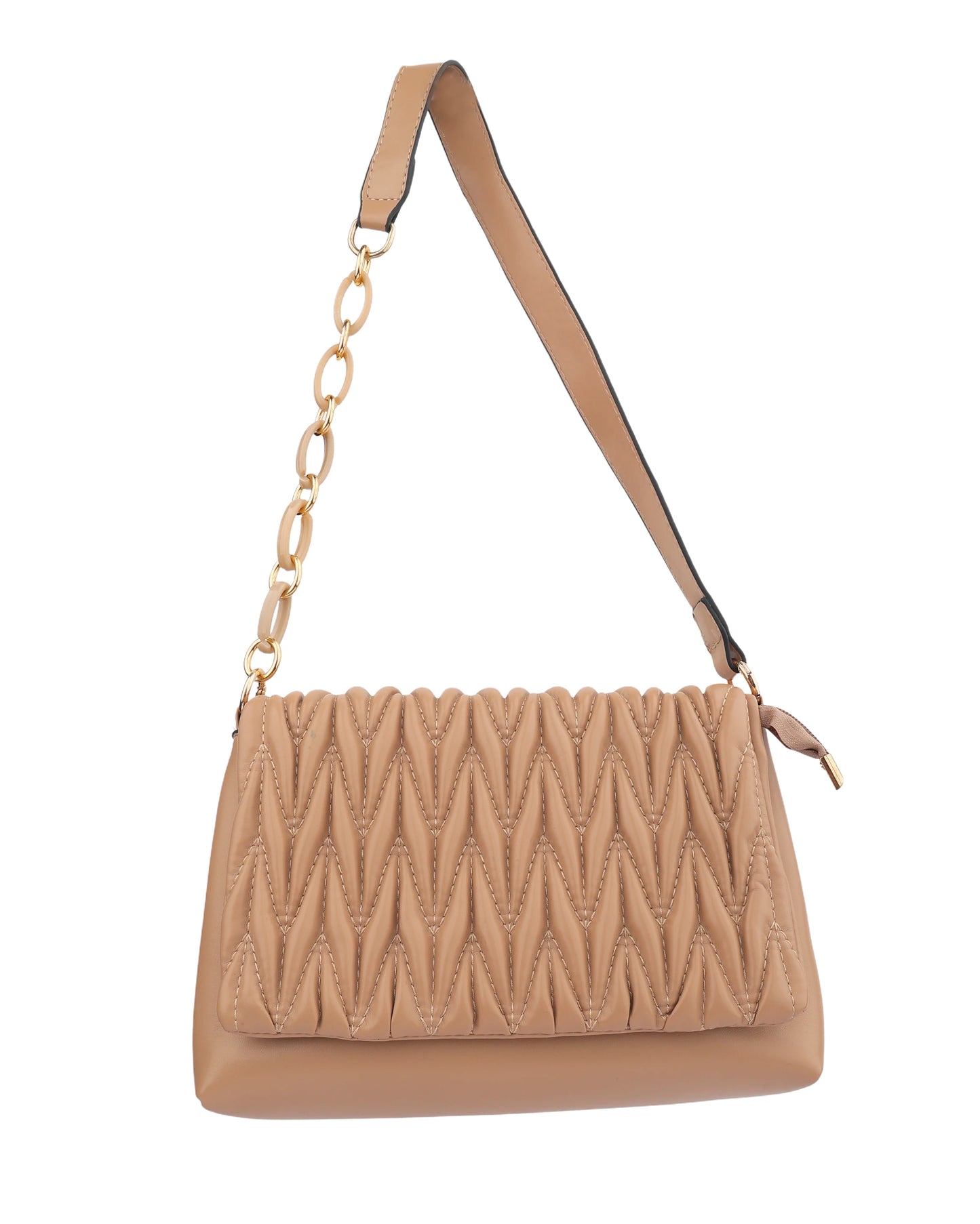 Textured Shoulder Bag with Statement Gold Chain Strap