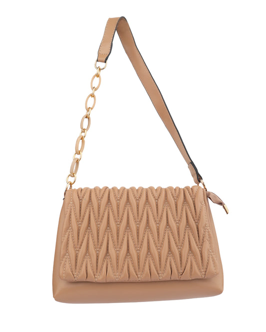 Textured Shoulder Bag with Statement Gold Chain Strap