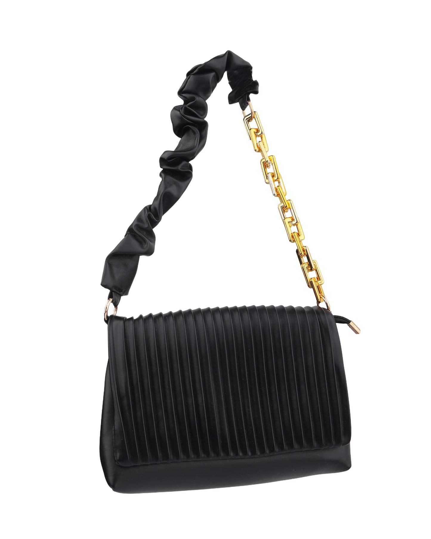 Textured Shoulder Bag with Statement Gold Chain Strap
