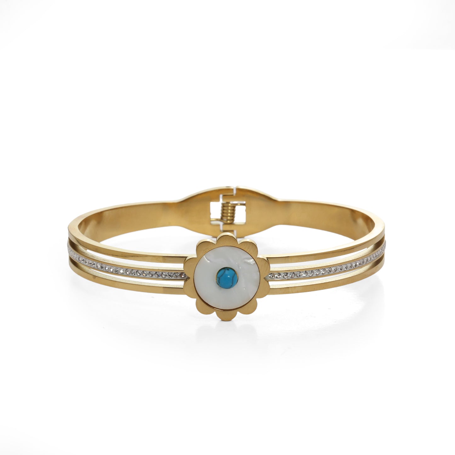 Gold-Plated Floral Bracelet with Mother of Pearl & Turquoise Center