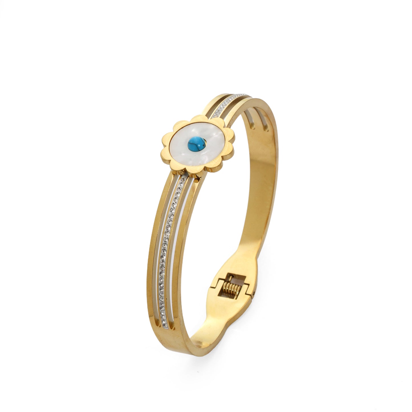 Gold-Plated Floral Bracelet with Mother of Pearl & Turquoise Center