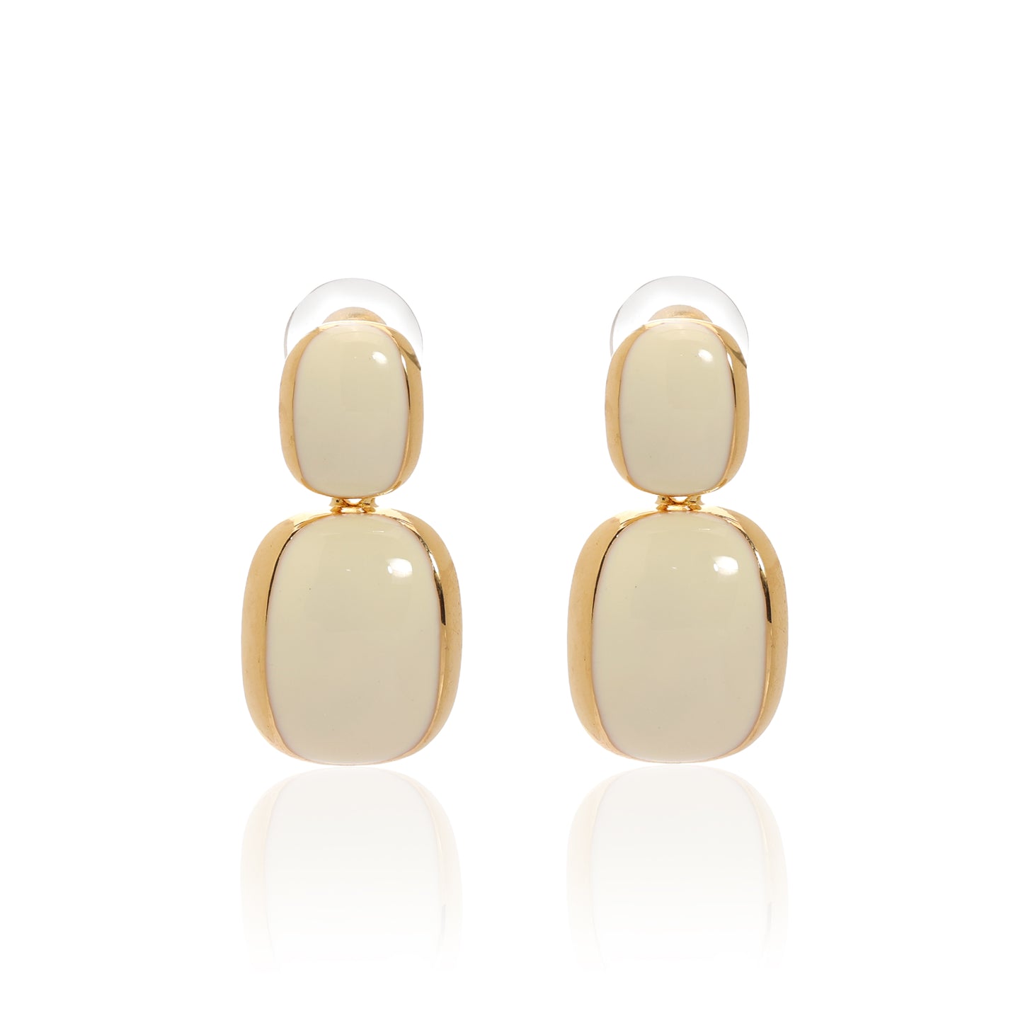 Gold-Plated Cream Enamel Drop Earrings