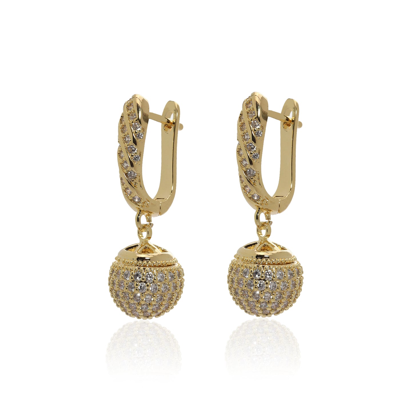 Gold-Plated CZ Ball Drop Earrings – Elegant Sparkle for Every Occasion