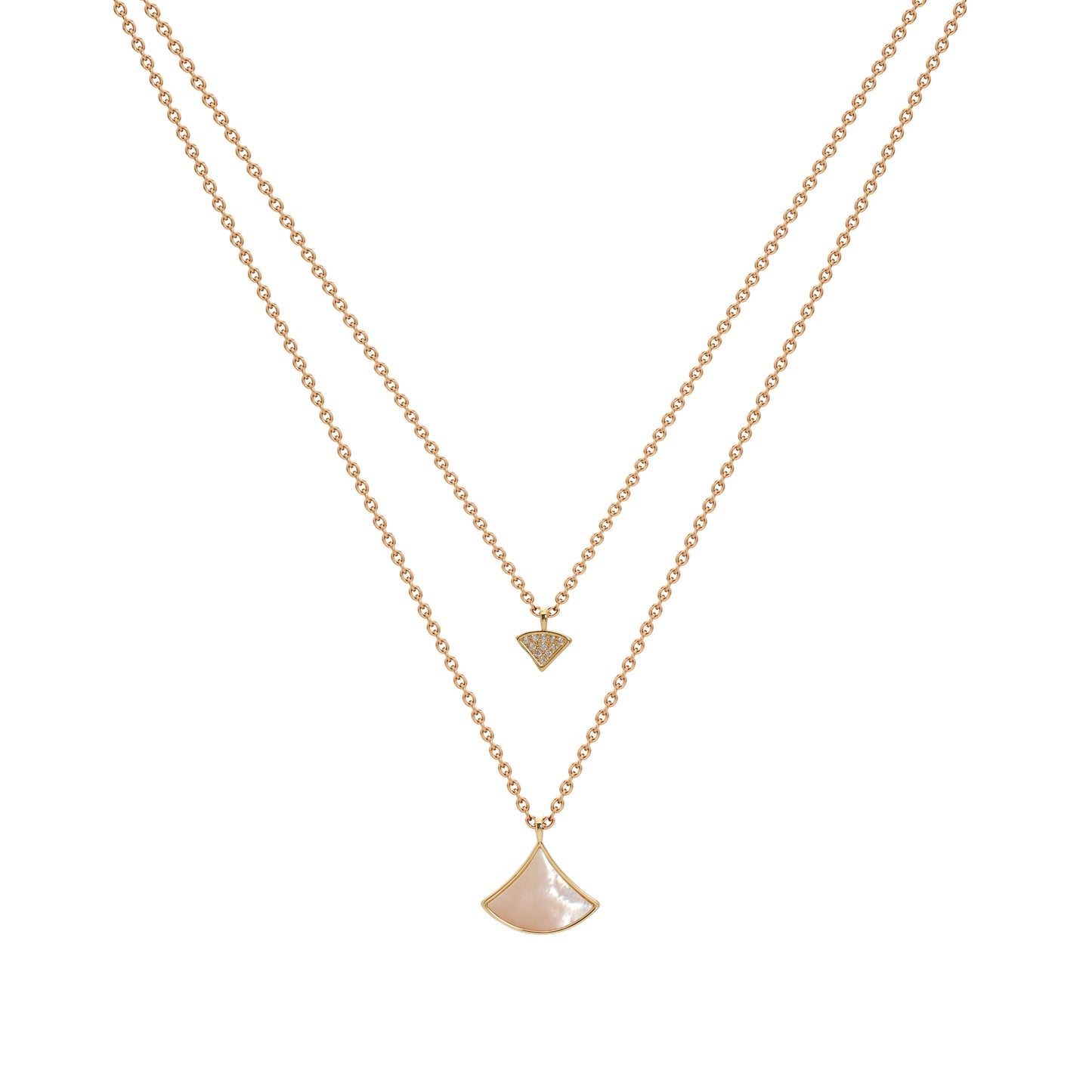 Layered Fan Pendant Necklace with Dual Chain Design – Rose Gold Elegance