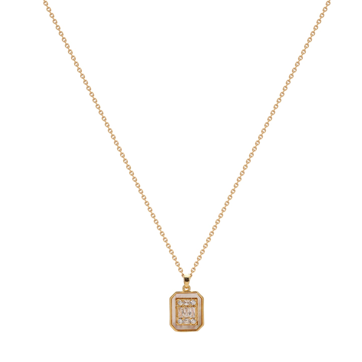 Gold-Toned Rectangular Pendant Necklace with Crystals | Artificial Jewellery