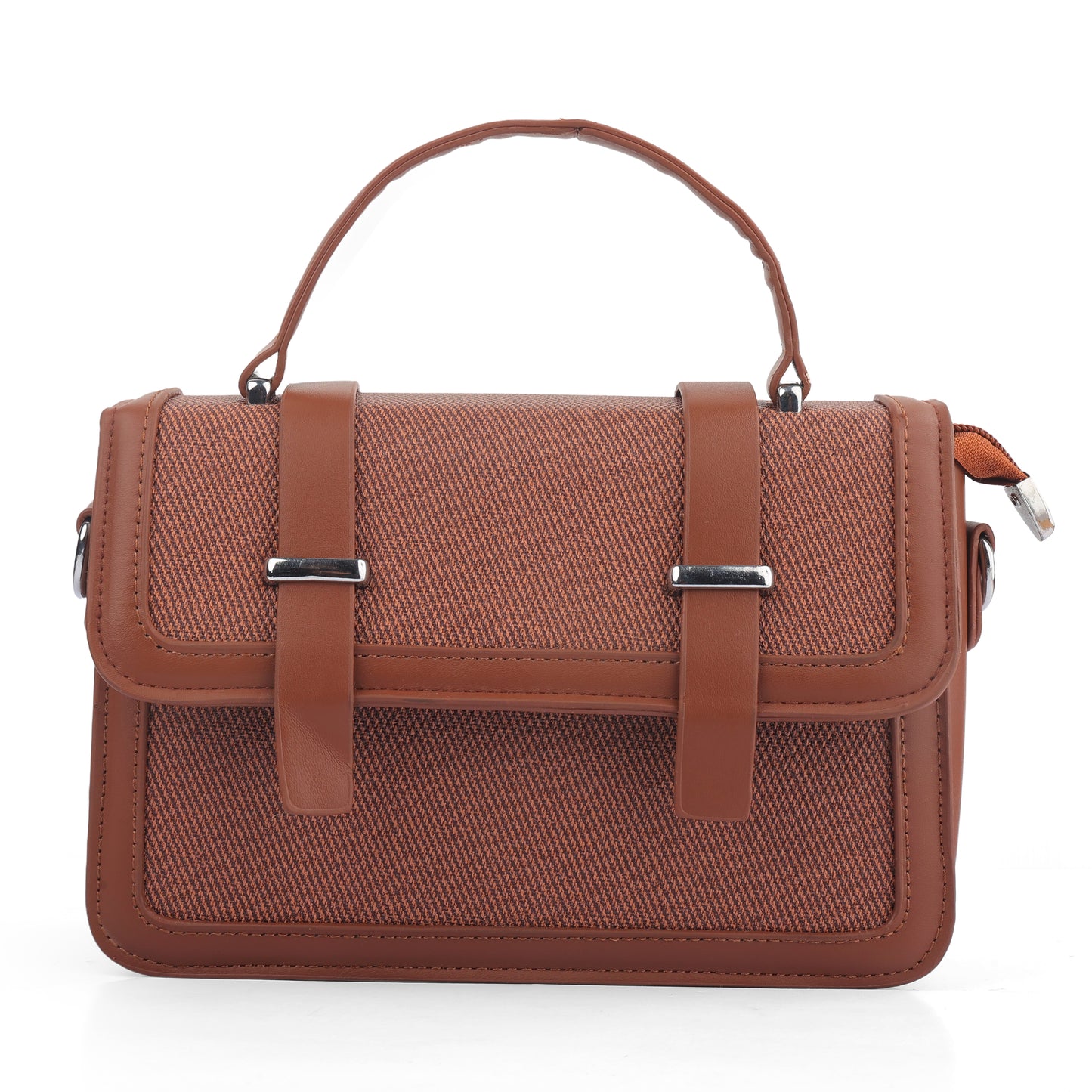 Brown Satchel Handbag for Women - Faux Leather & Canvas