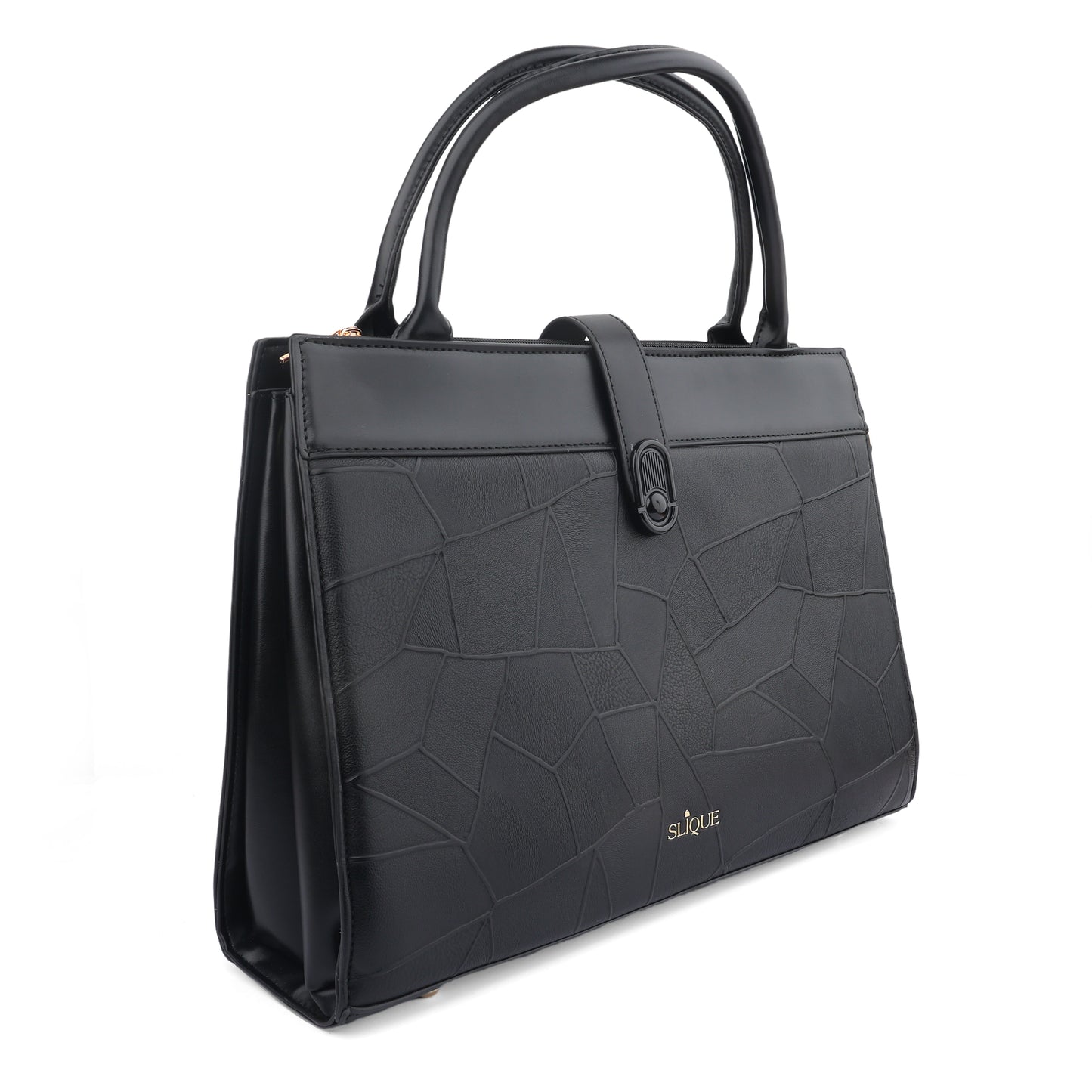 Black Structured Tote Bag for Women - Professional Work Handbag