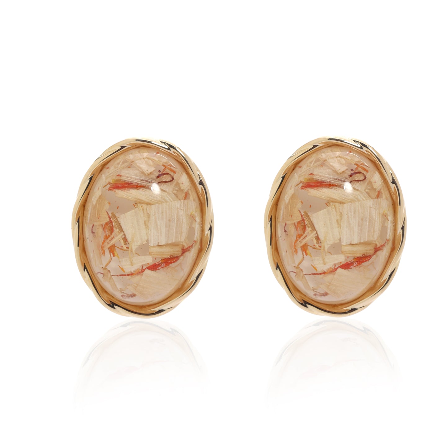 Gold-Plated Oval Resin Stud Earrings with Gold Leaf Detailing (Copy)